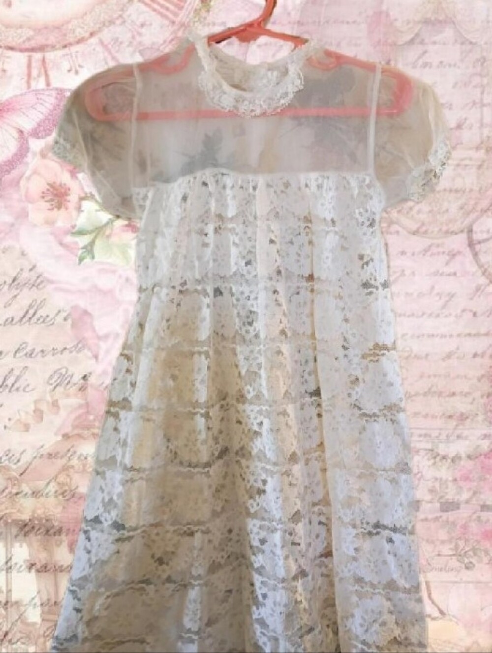Charming Vintage 80's sheer White Floral Lace Toddler Girls Dress